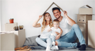 Family with a kid in a house